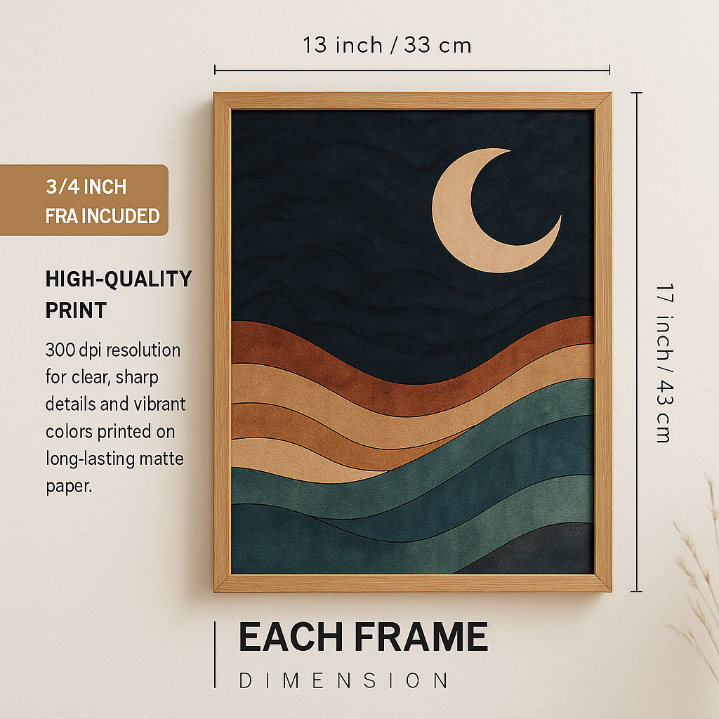 Boho Abstract Wall Art – Set of 3 Wooden Frame Paintings (13×17 Inch) | Modern Living Room & Bedroom Decor